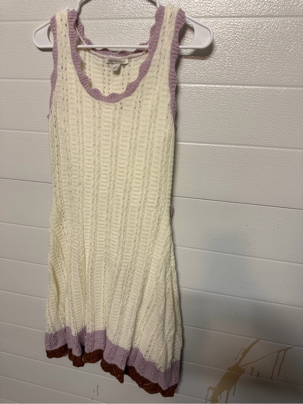 Cato Cream Knit Tank with Lavender Trim